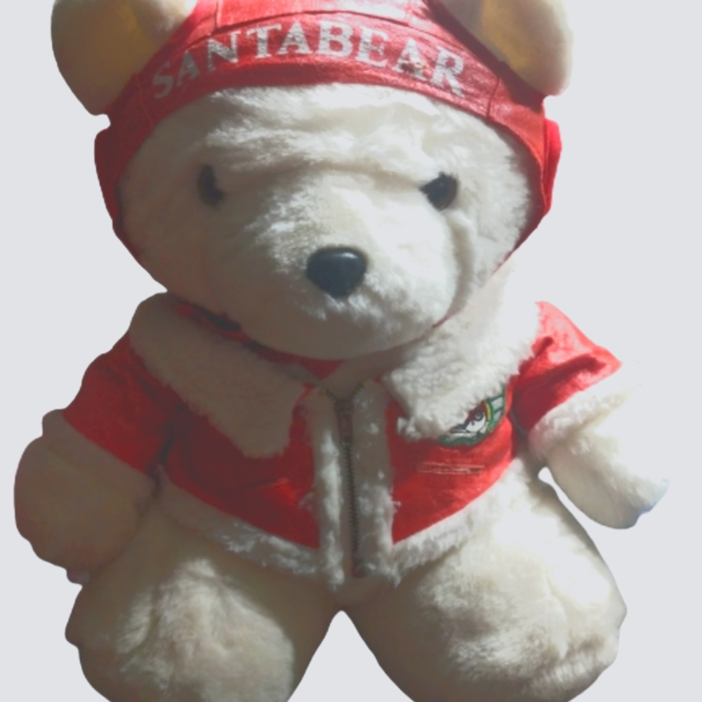 Plush Vintage Bear Christmas White Made in Korea 18"
